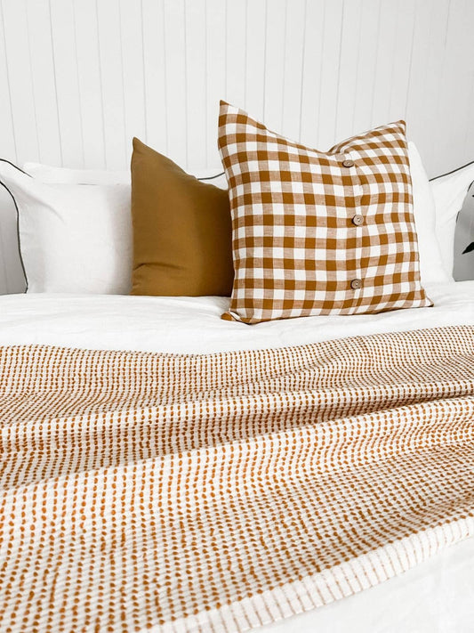 Linen Cushion Cover- Toffee Gingham