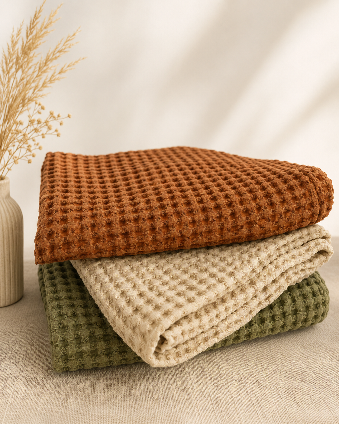 100% Organic Cotton Rustic Waffle Tea/Hand Towel - Olive