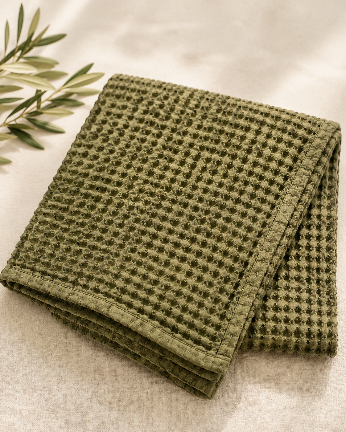 100% Organic Cotton Rustic Waffle Tea/Hand Towel - Olive