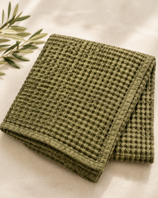 100% Organic Cotton Rustic Waffle Tea/Hand Towel - Olive