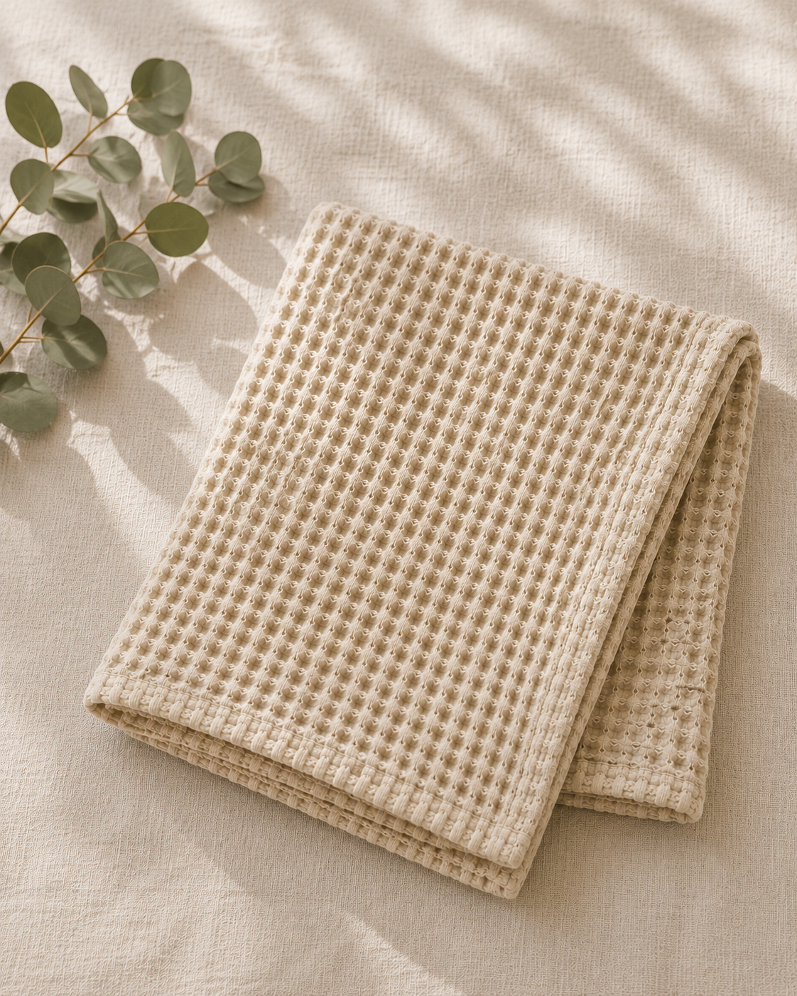 100% Organic Cotton Rustic Waffle Tea/Hand Towel - Natural